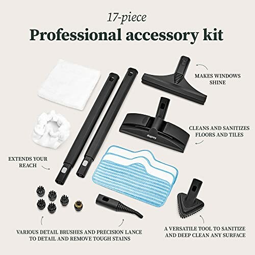 17-piece professional accessory kit with cleaning tools and brushes.